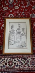 Three Bottles charcoal on paper painting
