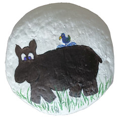 Vintage 1971 Hand-Painted River Rock Sandy Mays San Francisco Folk Art Hippo 4″