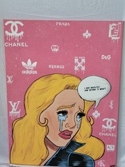 CHART Original Pop Art Painting Blonde Woman Fashion Brands Pink Canvas