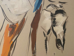 Signed Vintage Abstract Oil Painting Figurines Nirmala Gautama 35 1/2 x 21 5/8″