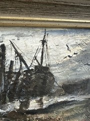 Vintage Carlotta Browning Signed Oil Painting Marine Harbor Seascape Impasto