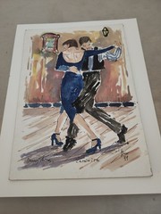 JORGE ALIO WATERCOLOR PAINTING BUENOS AIRES ARGENTINA „CAMINITO“ TANGO DANCERS 