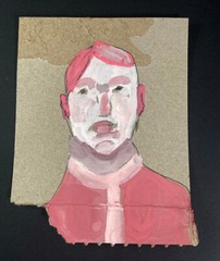 Woman Portrait Painting Original Grungy Pink Outsider Folk Art Grandmacore