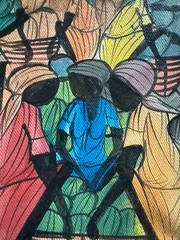 Signed JAMES Vintage on Cloth Canvas Art Painting HAITI Women in Market 8×10 in