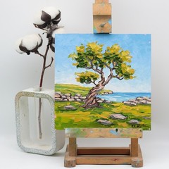 Oil Painting Original Olive Tree Mediterranean Landscape Wall Art Impasto 8×8