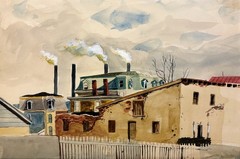 WALTER STUEMPFIG 20th c. American PAFA Watercolor Painting MANAYUNK SKYLINE