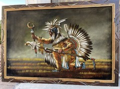 ORIG ENESTO SANCHEZ PAINTING INDIAN CHIEF ON A Hunt ACRYLIC ON VELVET 27X39.5