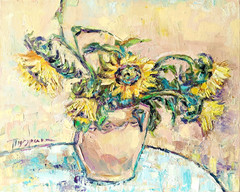 Original Sunflower Oil Painting Floral Still Life 20x16in OOAK Canvas Art