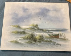 Vintage Signed H Gailey Oil Canvas Painting Sea Dunes 16” X 12” Not Framed