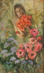 Oil painting Summer Woman Portrait Ukrainian painter Canvas Framed original art