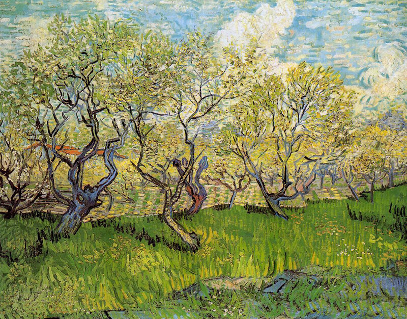 Oil painting Vincent Van Gogh – Orchard in Blossom early spring season & trees