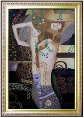 Framed Gustav Klimt Water Snakes Repro Quality Hand Painted Oil Painting 24x36in