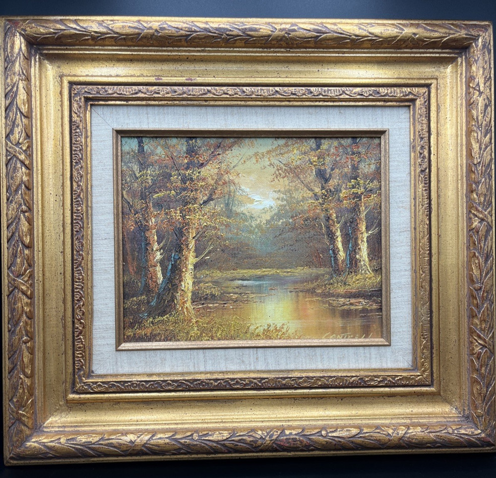 Phillip Cantrell Oil Painting Autumn Glow Landscape Ornate Frame 17.5″ x 15.75″