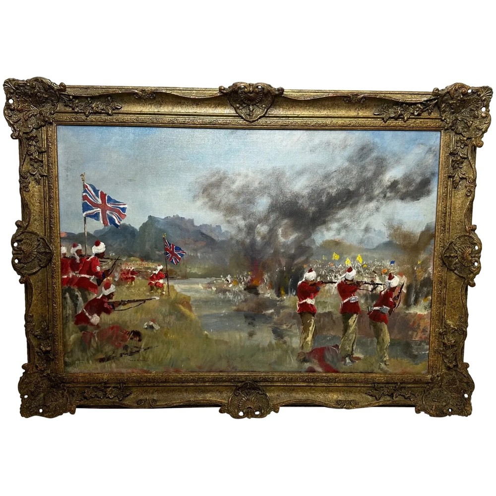 Oil Painting Military Battle Kam Dakkha 2nd Afghan War By Francis Russell Flint