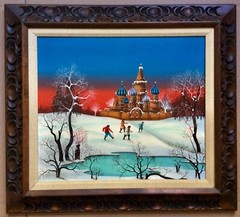 Large Naïf Winter Scene by Polish – French artist Marco Blasnavski (1920 – ?)