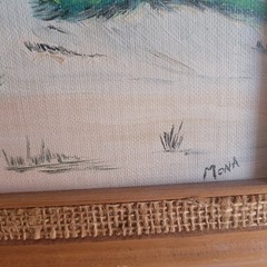 Framed Oil-on-Canvas Board Southwestern Desert Scene Painting Signed Mona 8×10