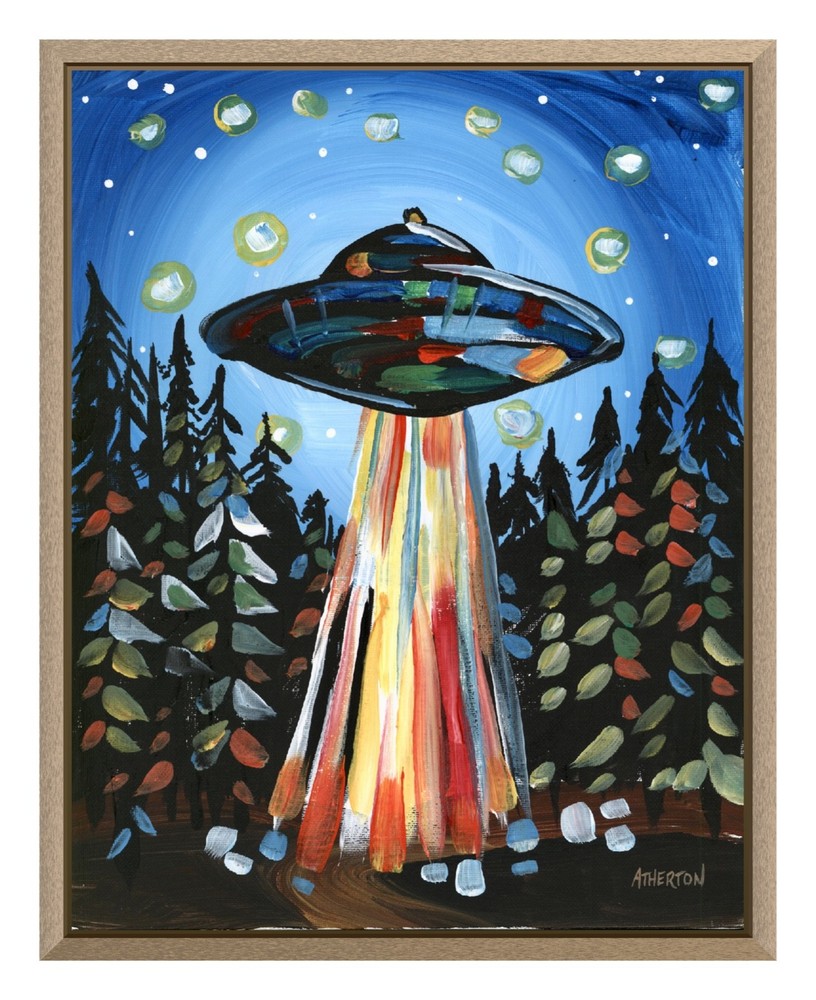 Atherton 11×14 Original Alien Abduction Acrylic Painting „UFO Woods“ hand signed