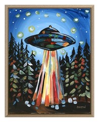 Atherton 11×14 Original Alien Abduction Acrylic Painting „UFO Woods“ hand signed