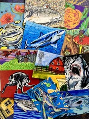 ACEO Original Art dragon castle sunset cottagecore whimsy by Kai Robin Courtney