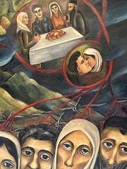 Antique Holocaust Painting WPA Museum Sylvia Ludins WW2 Large Concentration Camp