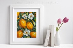 Lemons Painting Fruit Original Art Flowers Abstract Wall Art Oil Pastels Artwork