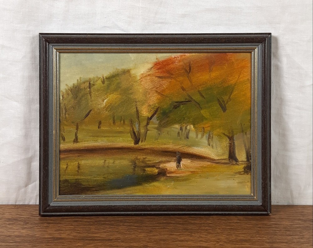 Autumn Park Oil Painting, Vintage Landscape with Trees and Path, Warm Fall Color