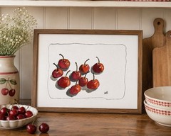 Original Watercolor Cherries 5”x 7” Painting On Watercolor Paper