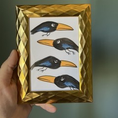 Ravens,crows,birds,funny,cute,original,miniature Painting,small,mini,framed