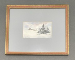 Original Watercolor Framed Matted Winter Grey Barn Signed Lorna Griggs