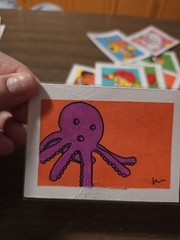 ACEO Original Painting Acrylic 2.5×3.5 Wacky Wall Walker Wall Crawler Octopus