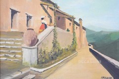 Andreani Painted Canvas Artwork Corner View House Scene 48×38 Cm