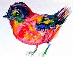 Colorful Bird art Original watercolor painting Signed,bird lover Bestgift 2×2.9″