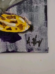 Yellow purple acrylic ink „40k Banana“ on 4×4 canvas 1/1 Limited Signed