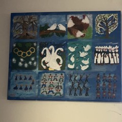 Folk Art Birds, Chickens, Trees & People Painting – Unframed, Single Piece