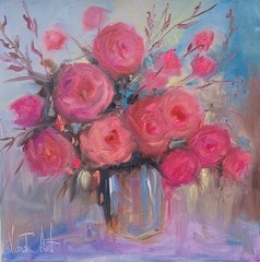 Oil original painting on canvas size 12×12 inches Peonies