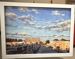 Framed Impressionist Cityscape Painting Buildings Sky & Clouds Cities & Towns