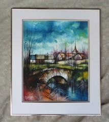 1950’S AMERICAN EUROPEAN MODERNIST LANDSCAPE ACRYLIC PAINTING SIGNED DEMANGE