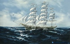 Vintage Sailing Ship Original Acrylic Painting• Signed by K MASKELL 41.5”x 29.5”