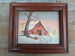 BARN PAINTING 8 X 10 -AMERICANA WINTER SCENE (WITH FRAME 14″ X 12″)