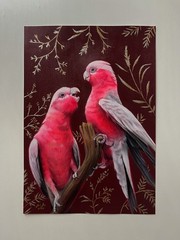 Original oil painting parrots, flowers 21 * 30 cm , OOAK , Hand painting