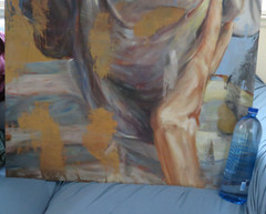 Huge beauty! desert scene man,dust storm africa middle east O/B 47″x32″