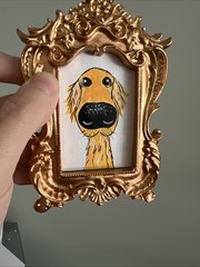 Golden Retriever cute,original,miniature Painting,small,mini,framed