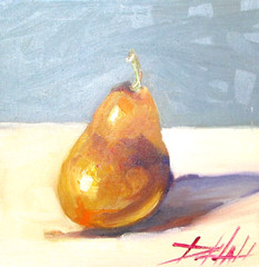 Ripe Golden Pear by Delilah impressionist 8×8 oil painting original collectible