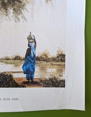 Vintage ‚Ghana Maiden With Vase‘ Signed Perez African Fine Print On Canvas