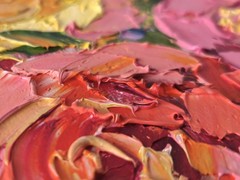 Original Art Oil Painting Pink Peonies Flowers Artwork on Canvas 30x30cm