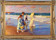 Hand Painted Oil Painting art female woman Seaside noblewoman On Canvas 24″X36″