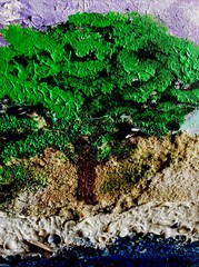 Beach Menagerie, Painting and Collage of a fantastical beachscape 