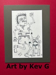 ORIGINAL Sharpie Pen Sketch Weird Boy and Dog – ART by KEV G