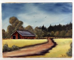 18″ Oil Painting Canvas Lea Mikel Countryside Landscape Red Barn Rural Art #18