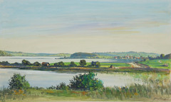 Watercolour painting landscape at Lake Rieg near Murnau around 1930/50 signed lake